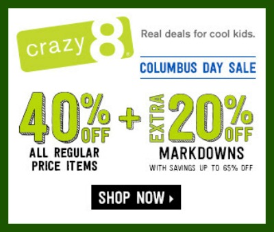 crazy 8 columbus day sale