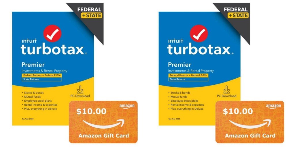 TurboTax Premier 2020 + 10 Amazon Gift Card bundle