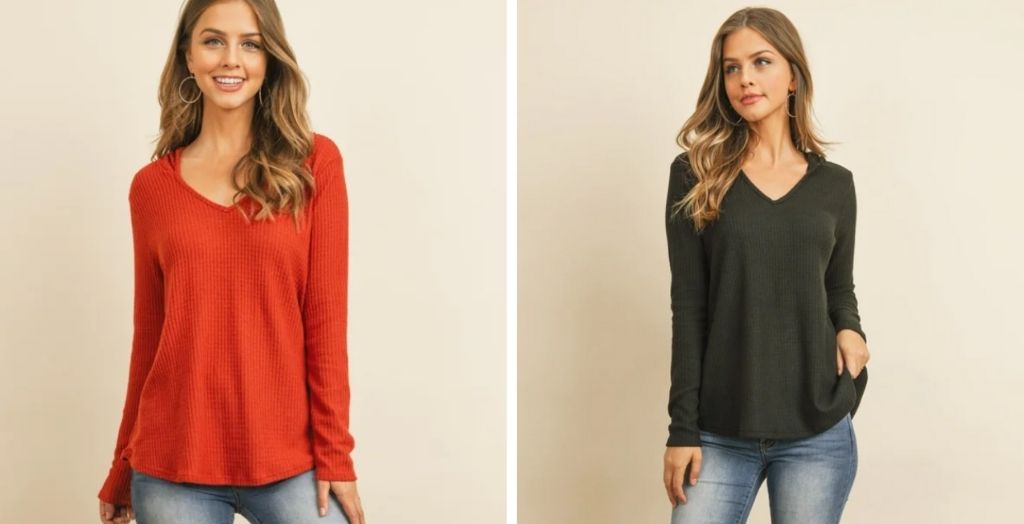 long sleeve waffle top