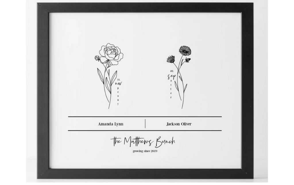 birth flower bunch black and white